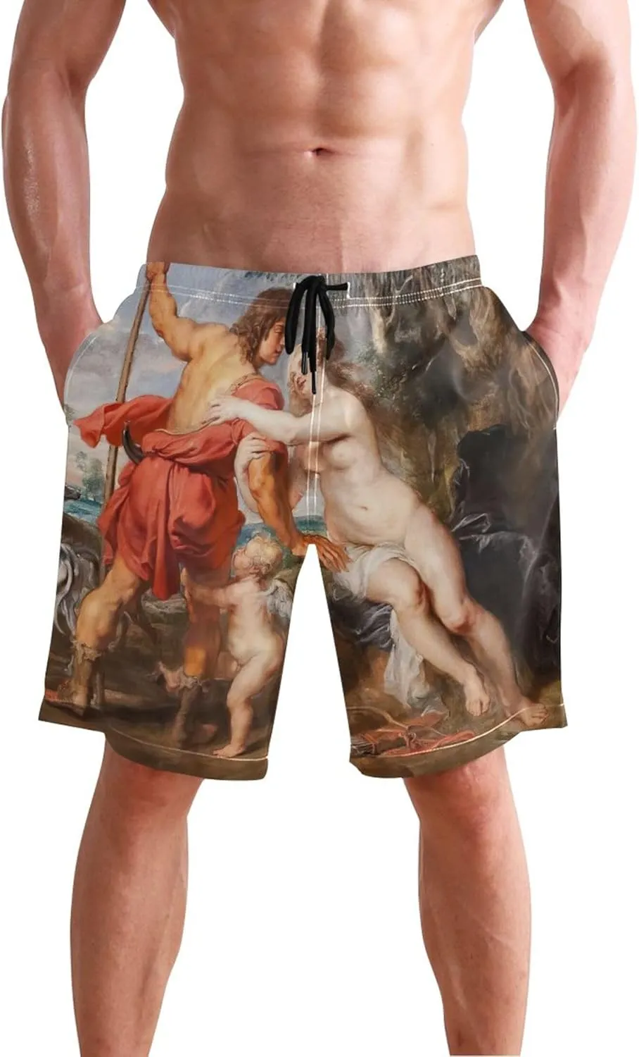 Personalized Men Swim Trunks Funny Antoine Watteau Painting Mens Swimming Shorts Bathing Suit Quick Dry S