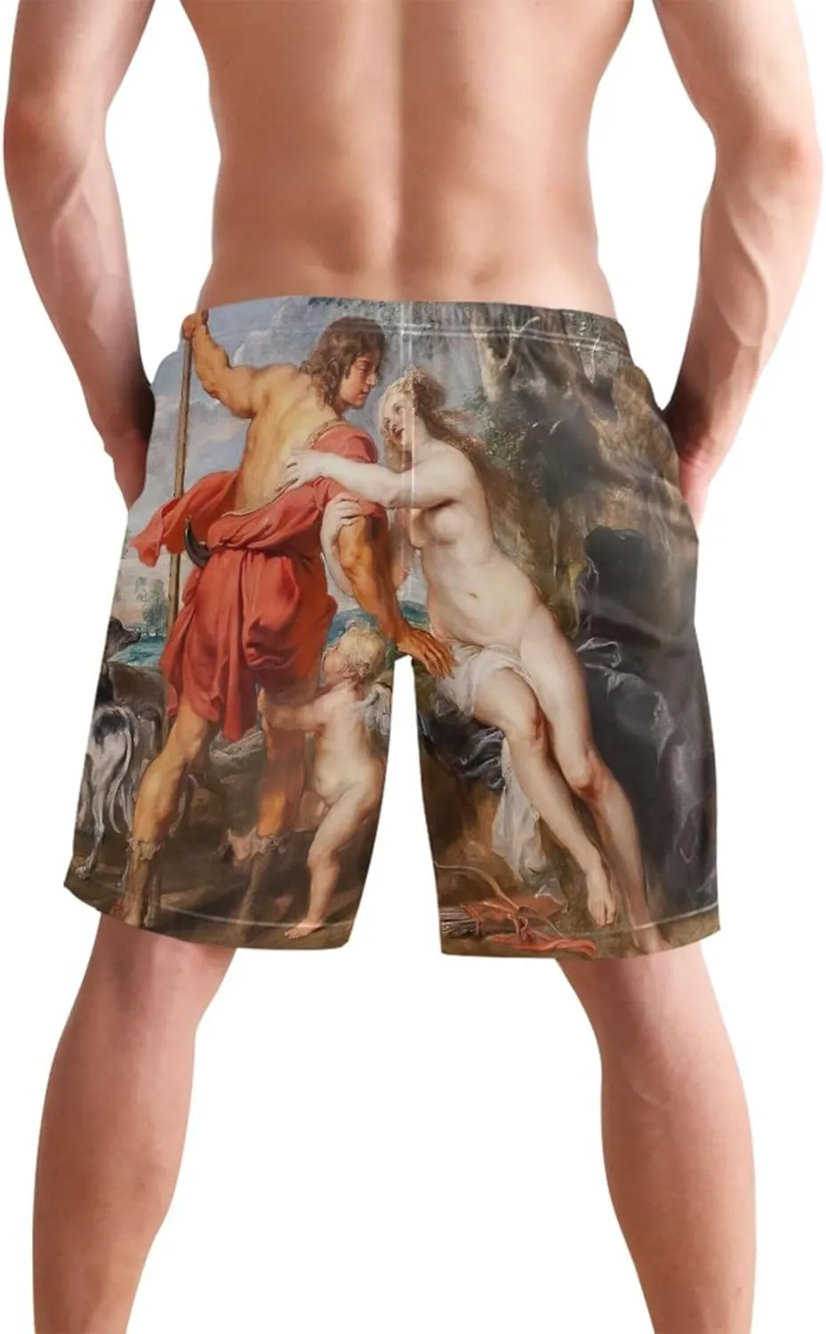 Personalized Men Swim Trunks Funny Antoine Watteau Painting Mens Swimming Shorts Bathing Suit Quick Dry S