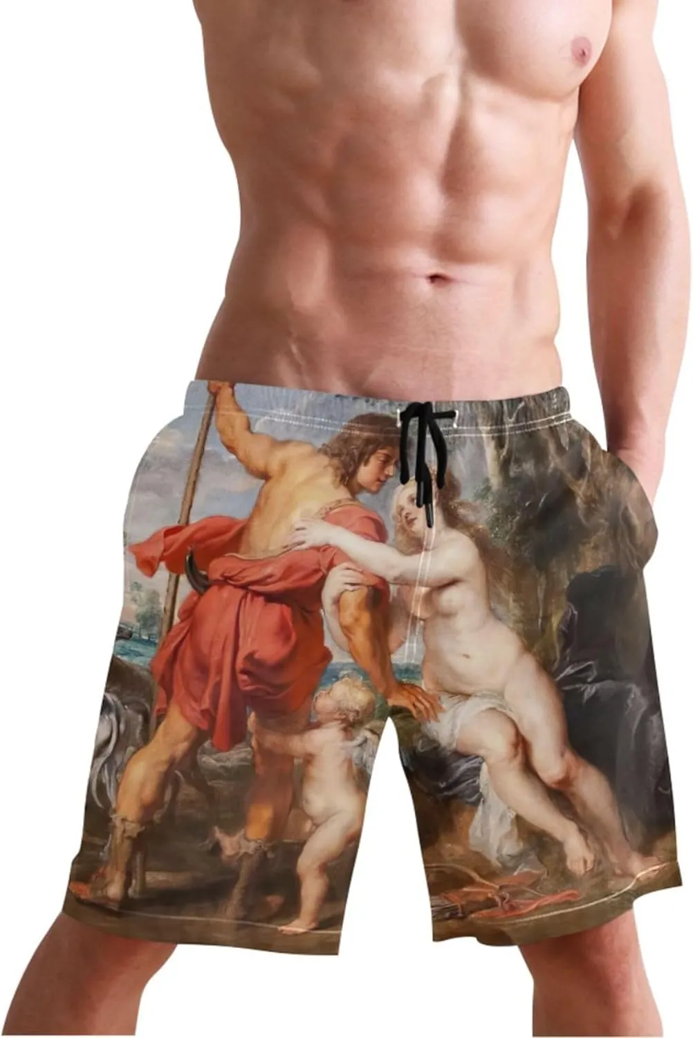 Personalized Men Swim Trunks Funny Antoine Watteau Painting Mens Swimming Shorts Bathing Suit Quick Dry S