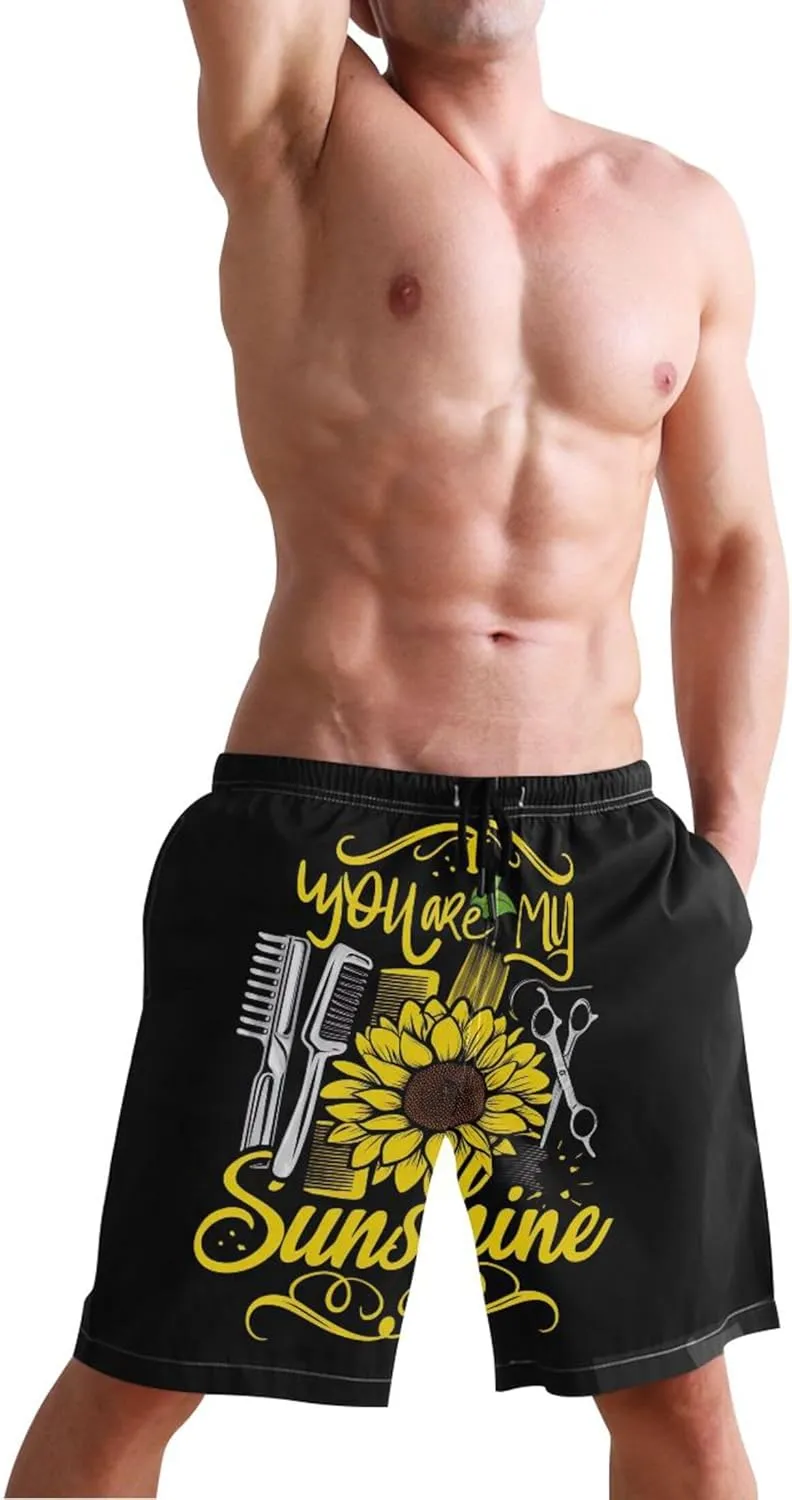Personalized Men Swim Trunks Funny Sunflower Black Swimming Shorts Beach Quick Dry Elastic Shorts S