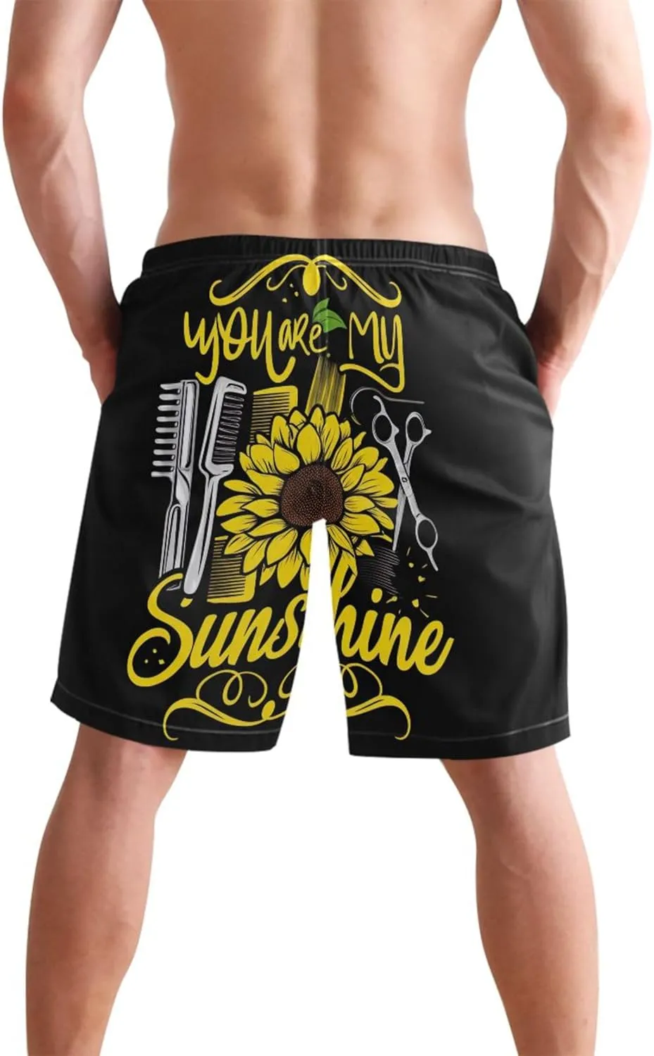 Personalized Men Swim Trunks Funny Sunflower Black Swimming Shorts Beach Quick Dry Elastic Shorts S