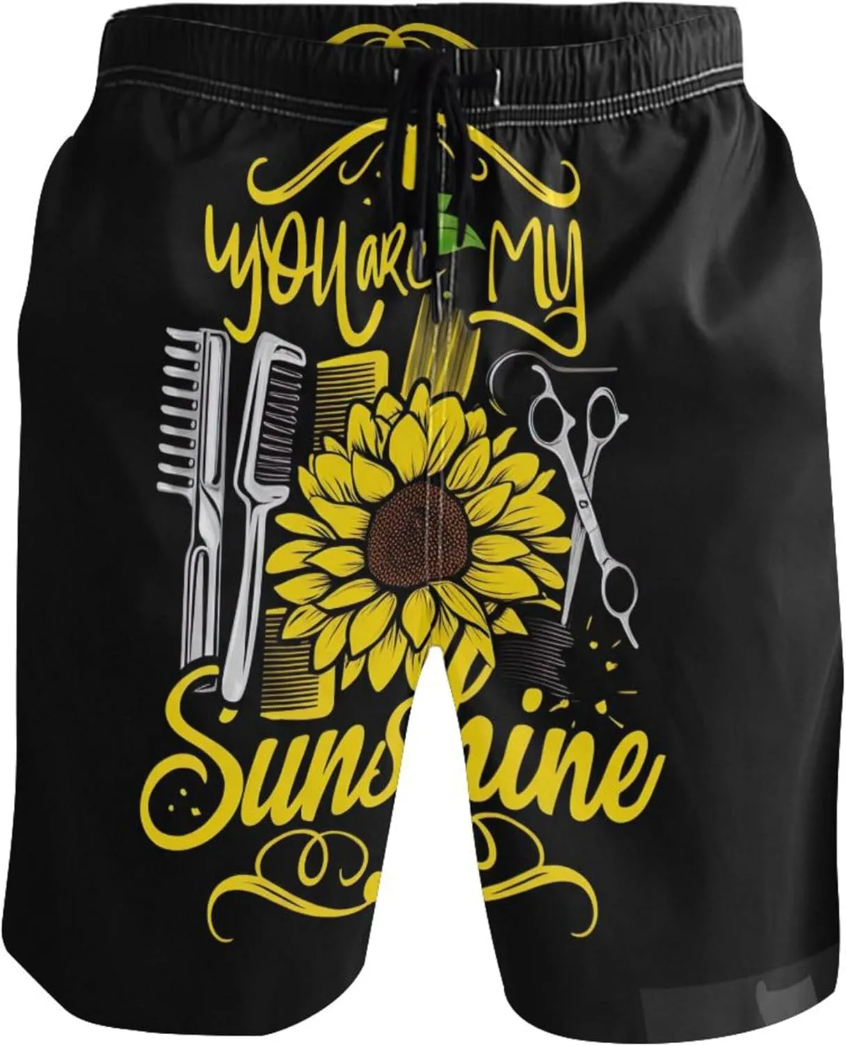 Personalized Men Swim Trunks Funny Sunflower Black Swimming Shorts Beach Quick Dry Elastic Shorts S
