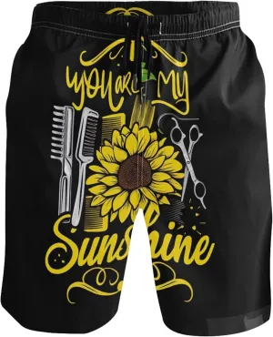 Personalized Men Swim Trunks Funny Sunflower Black Swimming Shorts Beach Quick Dry Elastic Shorts S