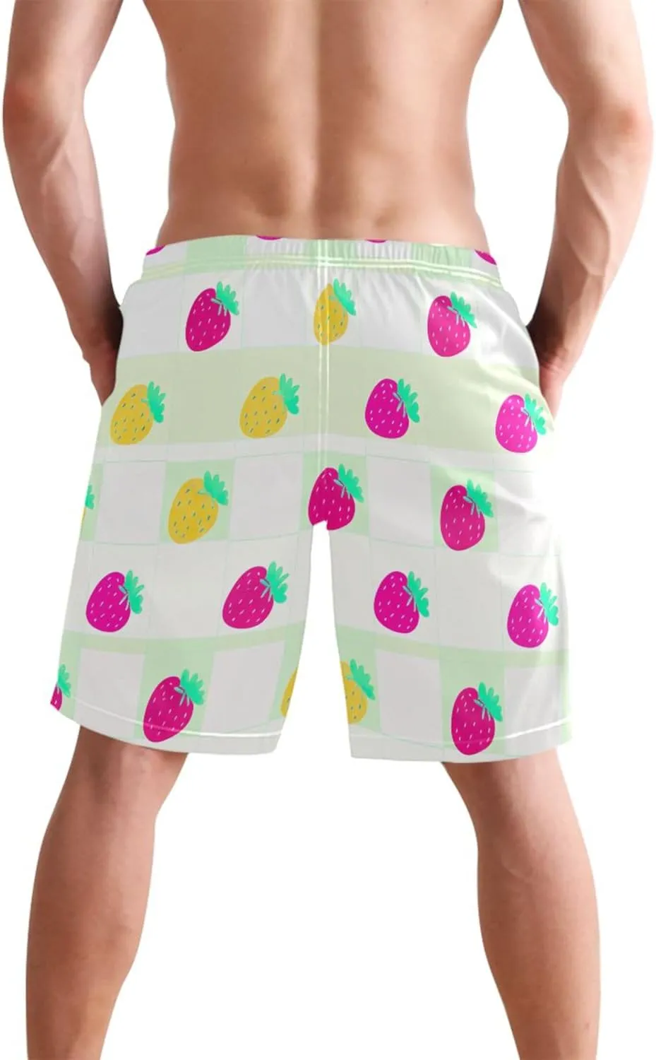 Pink Yellow Strawberry Swim Trunks for Men Board Swimming Shorts Vacation Quick Dry Swimwear S