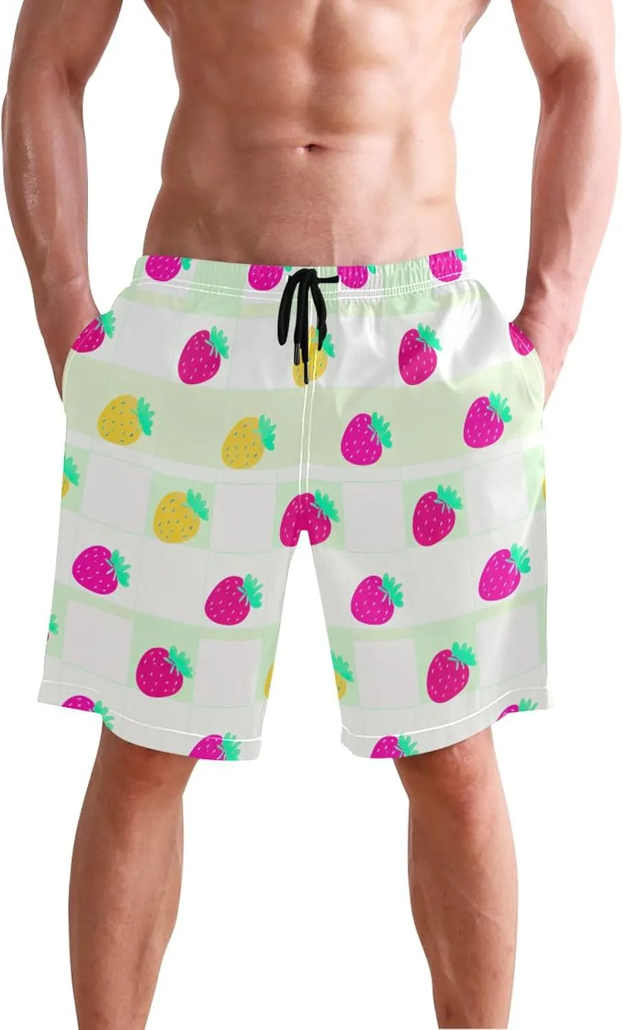 Pink Yellow Strawberry Swim Trunks for Men Board Swimming Shorts Vacation Quick Dry Swimwear S