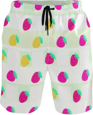 Pink Yellow Strawberry Swim Trunks for Men Board Swimming Shorts Vacation Quick Dry Swimwear S