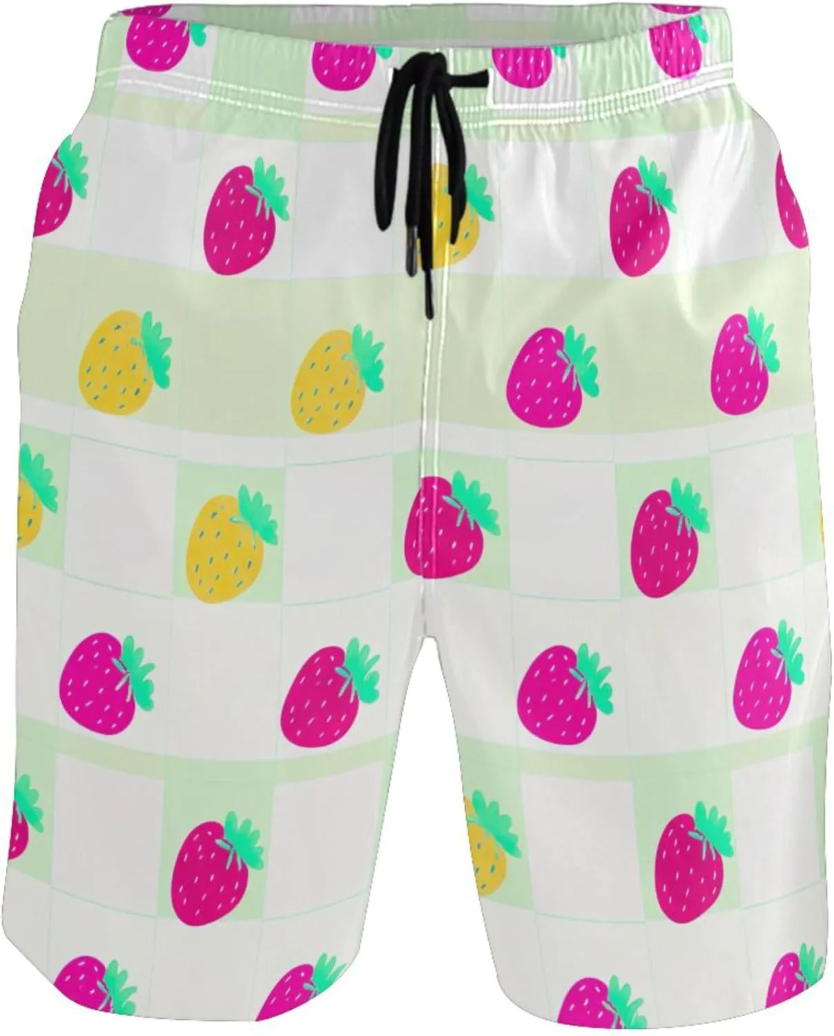 Pink Yellow Strawberry Swim Trunks for Men Board Swimming Shorts Vacation Quick Dry Swimwear S