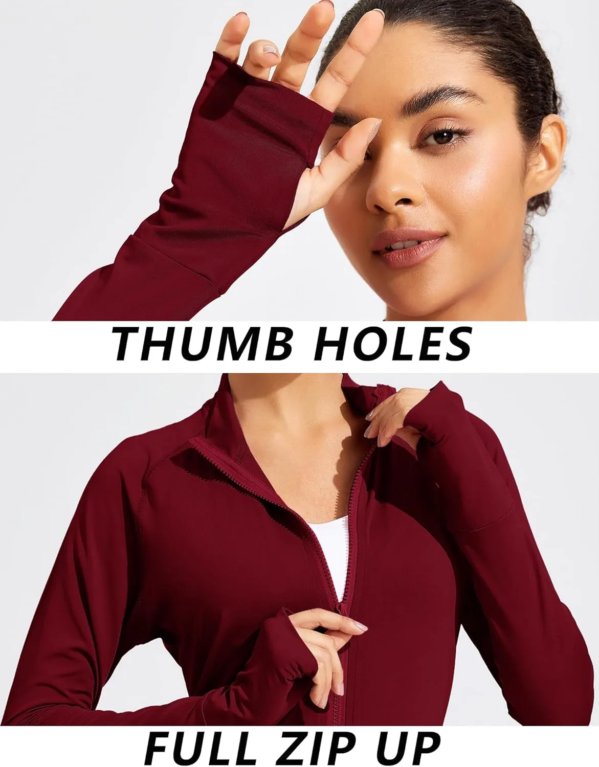 PINSPARK Lightweight Workout Jackets Womens Full Zip Slim Fit Athletic Running Jacket with Thumb Holes