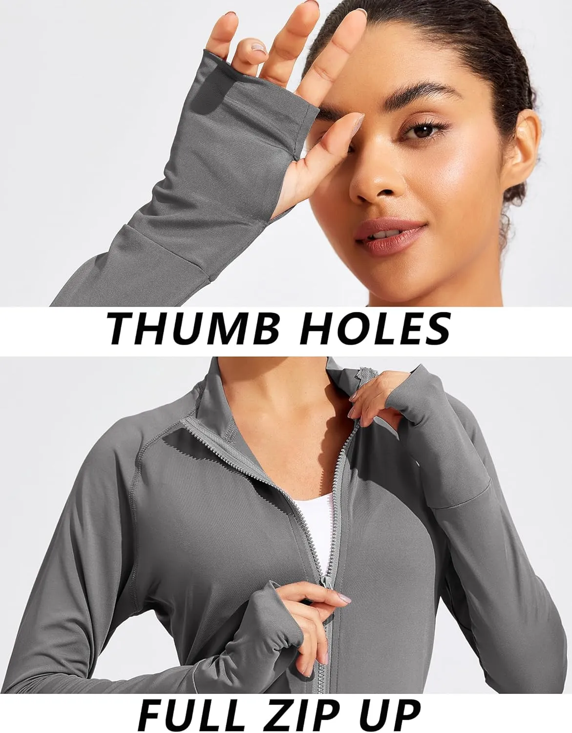 PINSPARK Lightweight Workout Jackets Womens Full Zip Slim Fit Athletic Running Jacket with Thumb Holes