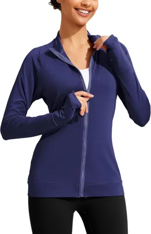 PINSPARK Lightweight Workout Jackets Womens Full Zip Slim Fit Athletic Running Jacket with Thumb Holes
