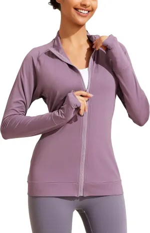 PINSPARK Lightweight Workout Jackets Womens Full Zip Slim Fit Athletic Running Jacket with Thumb Holes