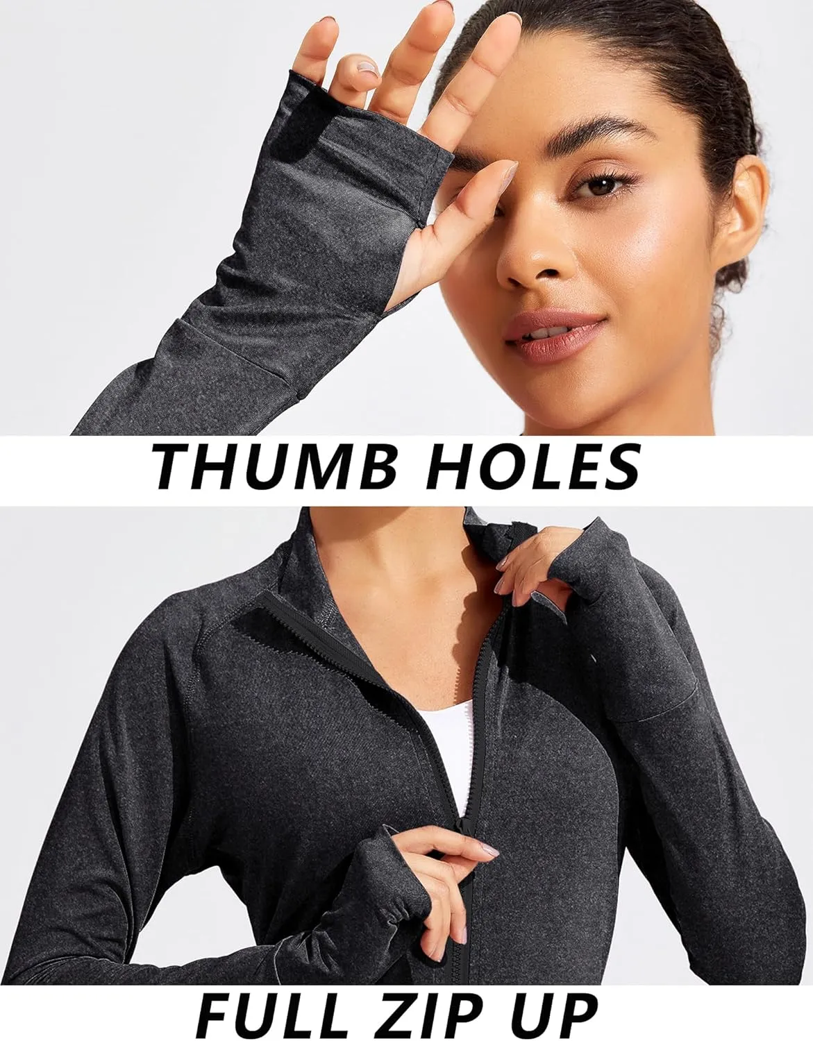 PINSPARK Lightweight Workout Jackets Womens Full Zip Slim Fit Athletic Running Jacket with Thumb Holes
