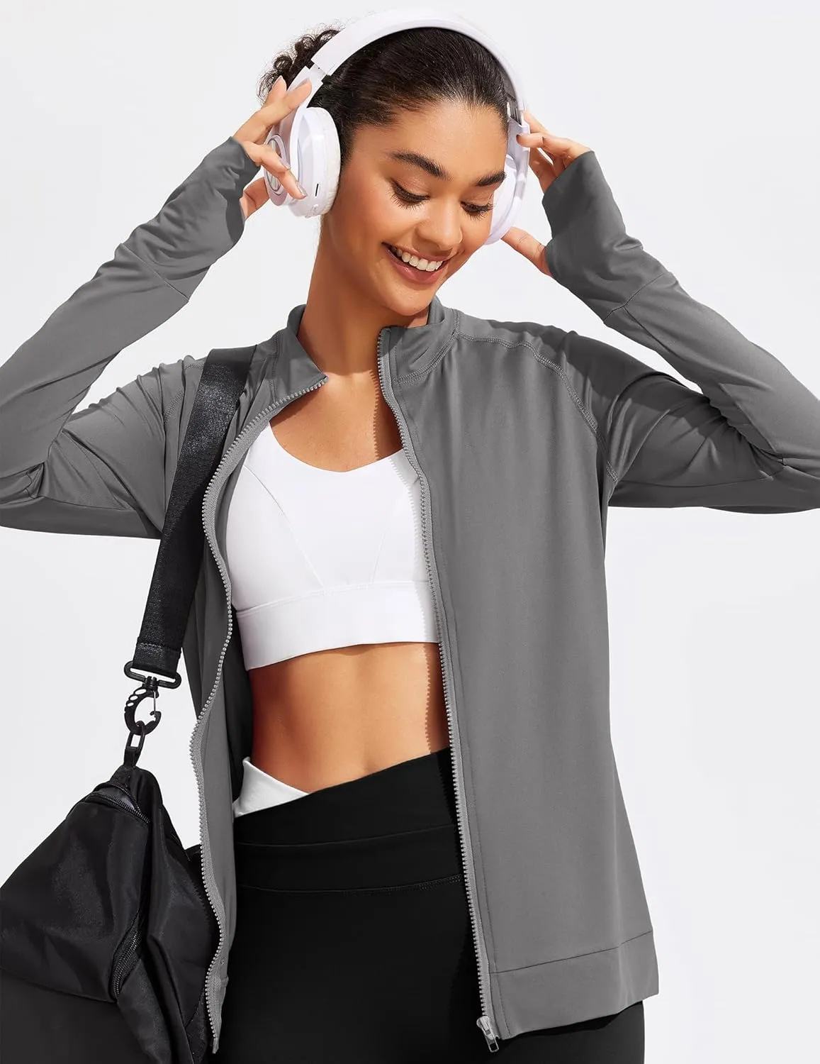 PINSPARK Lightweight Workout Jackets Womens Full Zip Slim Fit Athletic Running Jacket with Thumb Holes