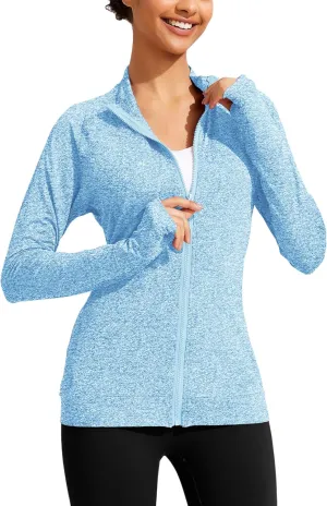 PINSPARK Lightweight Workout Jackets Womens Full Zip Slim Fit Athletic Running Jacket with Thumb Holes