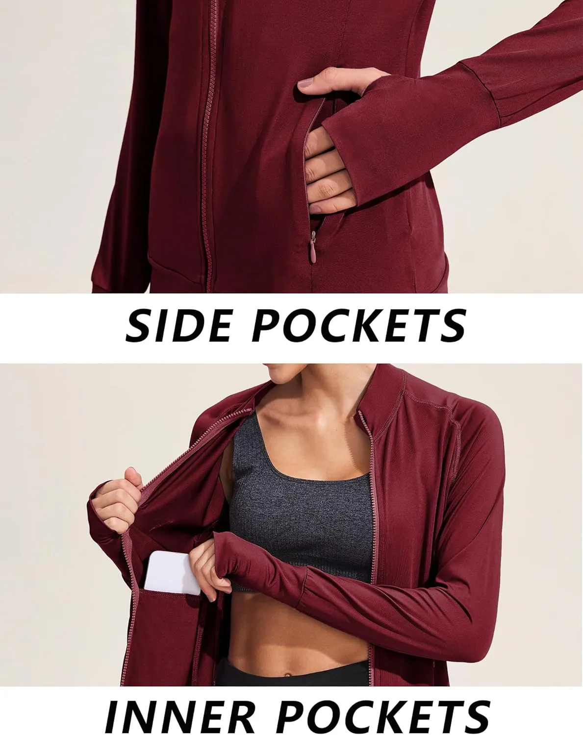 PINSPARK Lightweight Workout Jackets Womens Full Zip Slim Fit Athletic Running Jacket with Thumb Holes