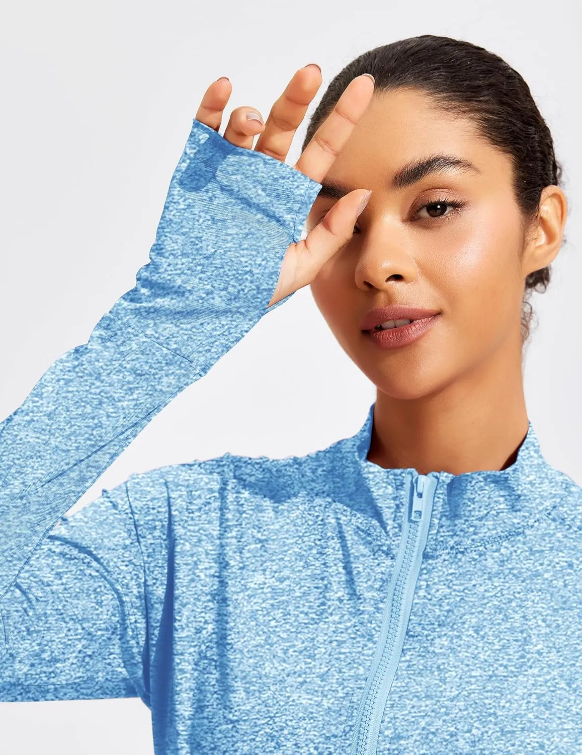 PINSPARK Lightweight Workout Jackets Womens Full Zip Slim Fit Athletic Running Jacket with Thumb Holes
