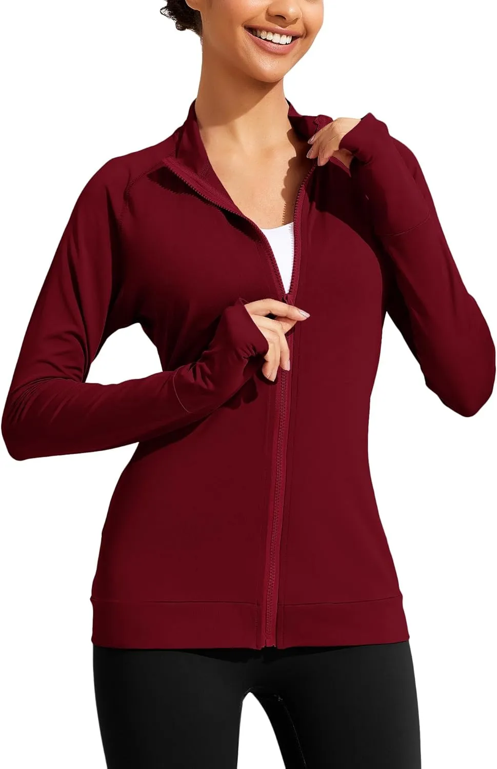 PINSPARK Lightweight Workout Jackets Womens Full Zip Slim Fit Athletic Running Jacket with Thumb Holes