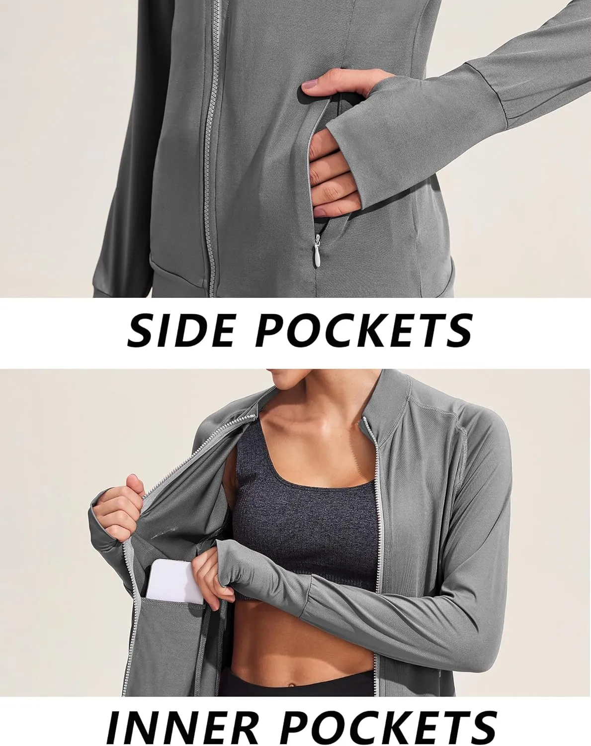 PINSPARK Lightweight Workout Jackets Womens Full Zip Slim Fit Athletic Running Jacket with Thumb Holes