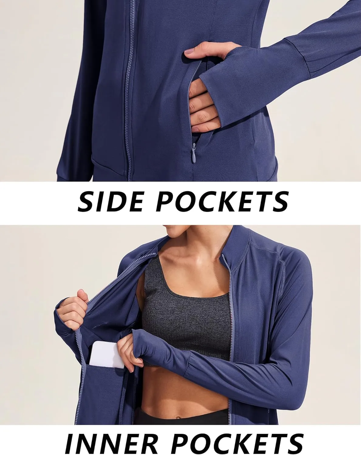 PINSPARK Lightweight Workout Jackets Womens Full Zip Slim Fit Athletic Running Jacket with Thumb Holes