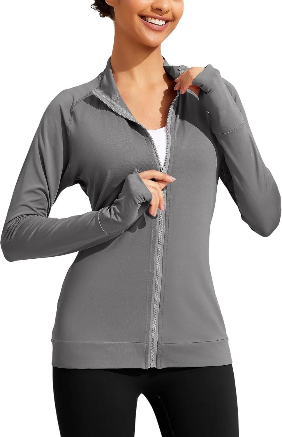 PINSPARK Lightweight Workout Jackets Womens Full Zip Slim Fit Athletic Running Jacket with Thumb Holes