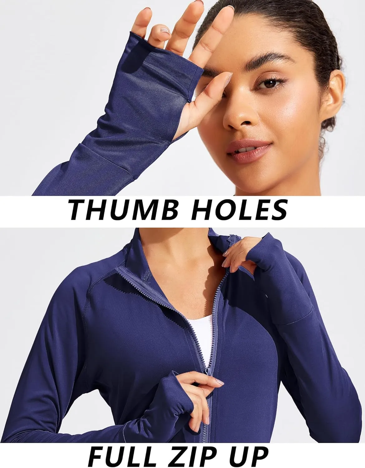 PINSPARK Lightweight Workout Jackets Womens Full Zip Slim Fit Athletic Running Jacket with Thumb Holes