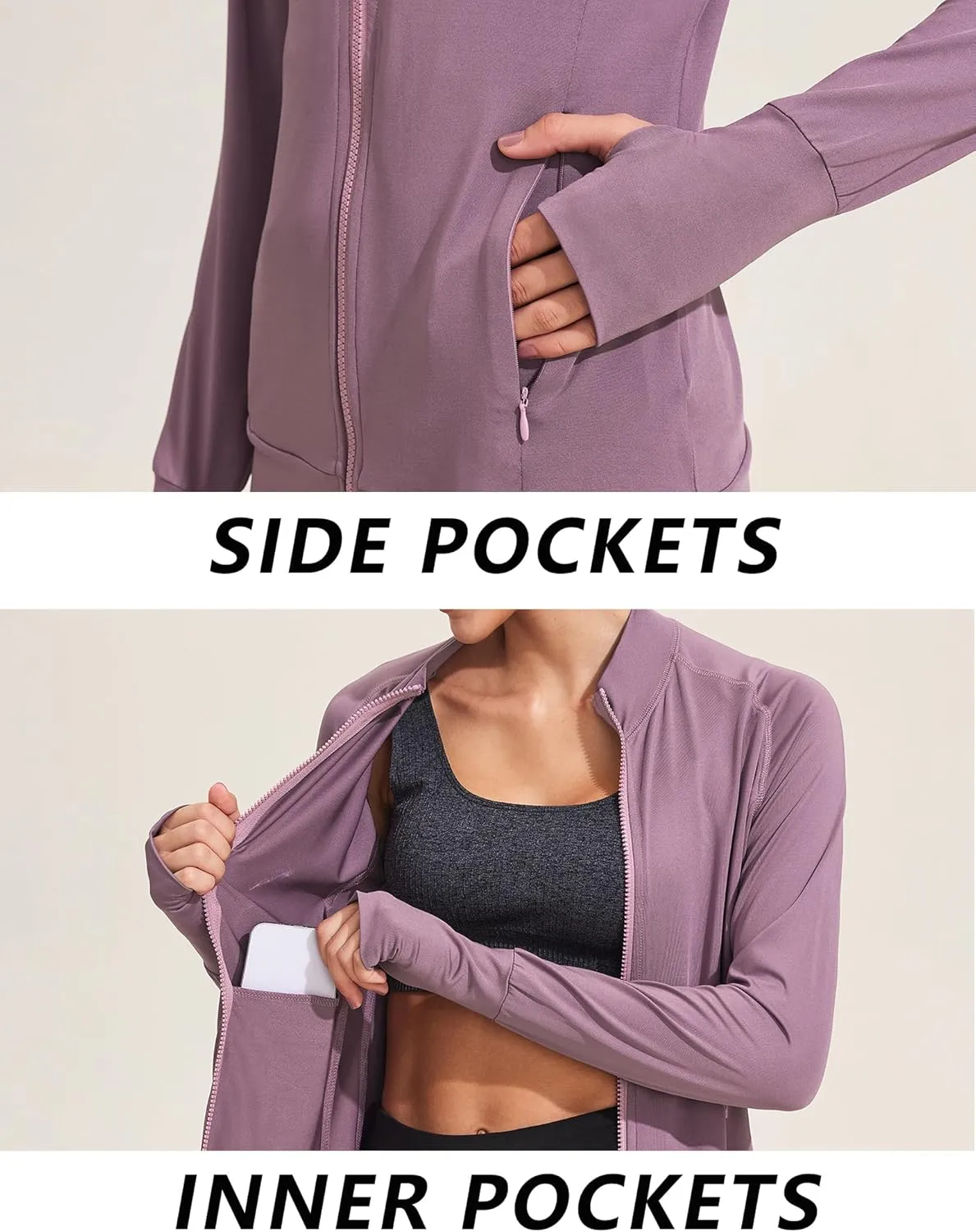 PINSPARK Lightweight Workout Jackets Womens Full Zip Slim Fit Athletic Running Jacket with Thumb Holes