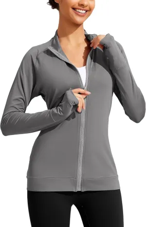 PINSPARK Lightweight Workout Jackets Womens Full Zip Slim Fit Athletic Running Jacket with Thumb Holes