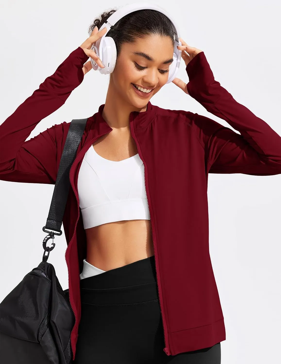 PINSPARK Lightweight Workout Jackets Womens Full Zip Slim Fit Athletic Running Jacket with Thumb Holes