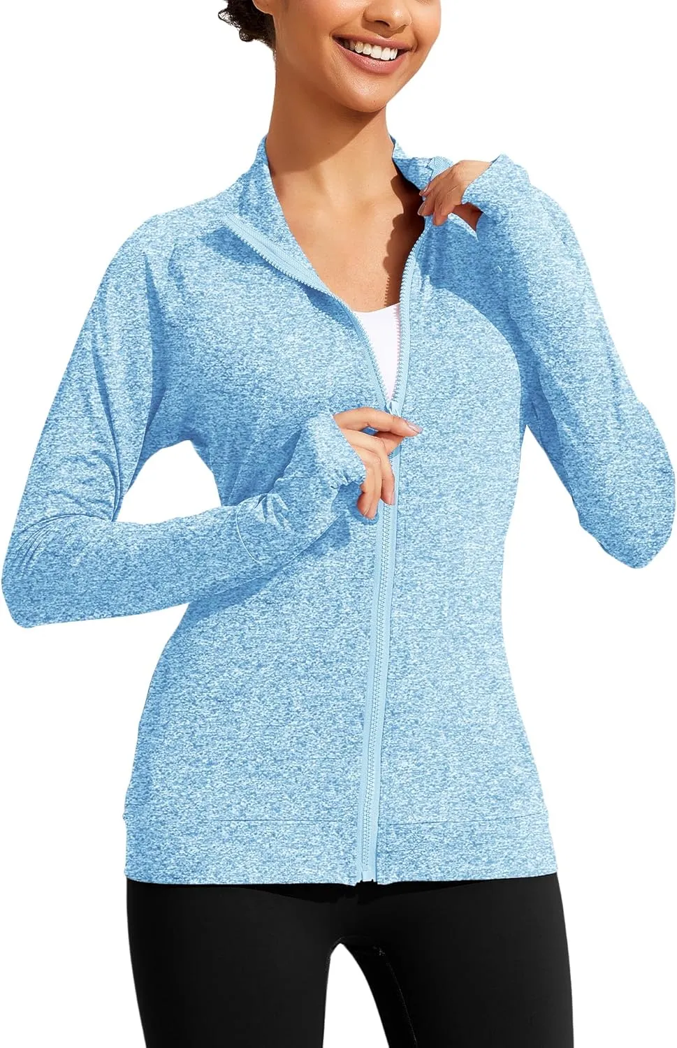 PINSPARK Lightweight Workout Jackets Womens Full Zip Slim Fit Athletic Running Jacket with Thumb Holes
