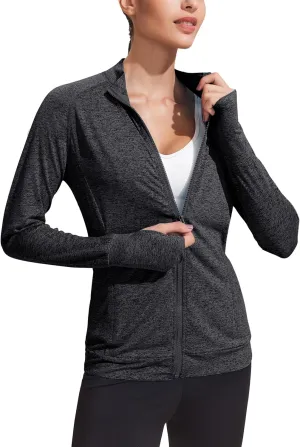 PINSPARK Lightweight Workout Jackets Womens Full Zip Slim Fit Athletic Running Jacket with Thumb Holes