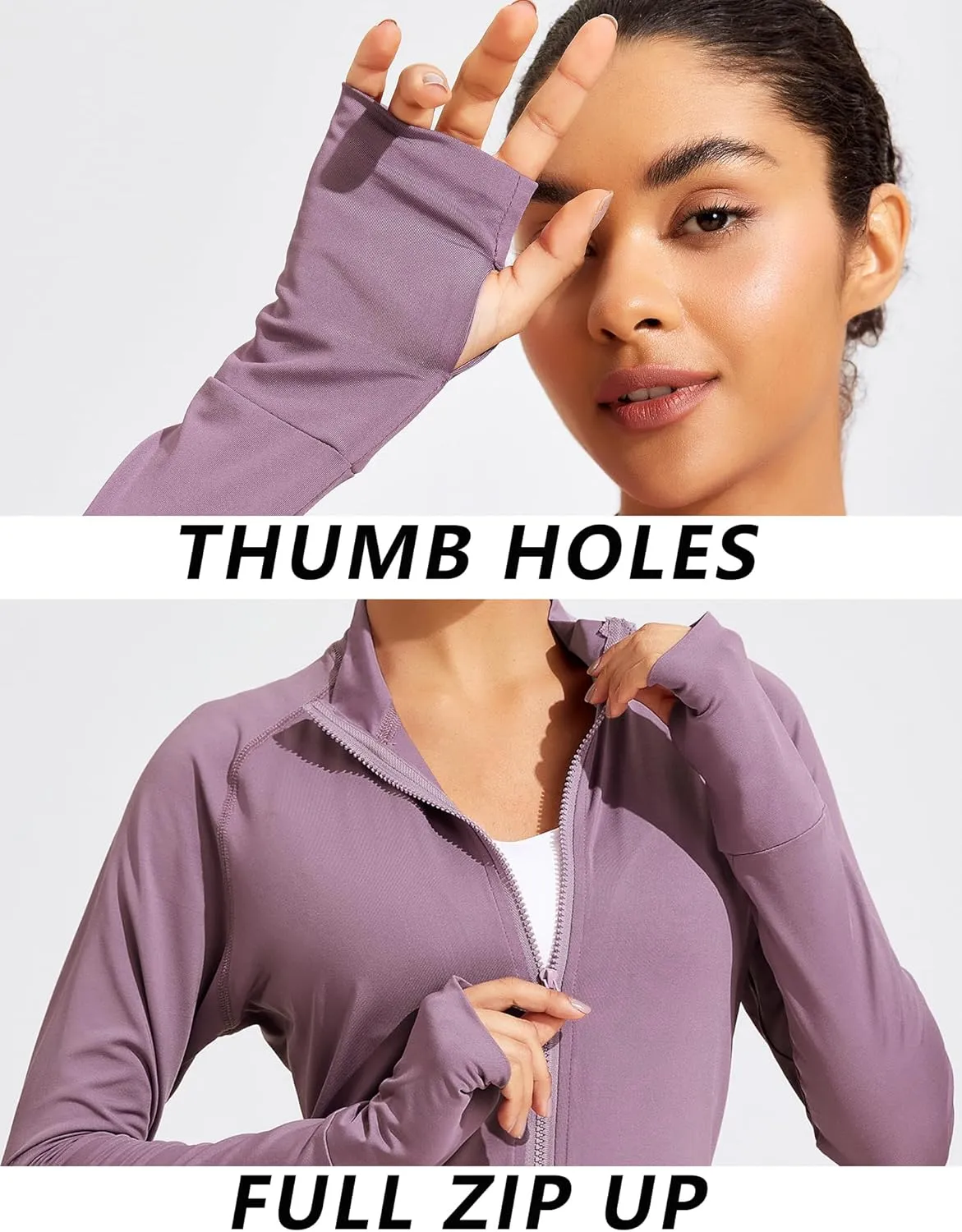 PINSPARK Lightweight Workout Jackets Womens Full Zip Slim Fit Athletic Running Jacket with Thumb Holes