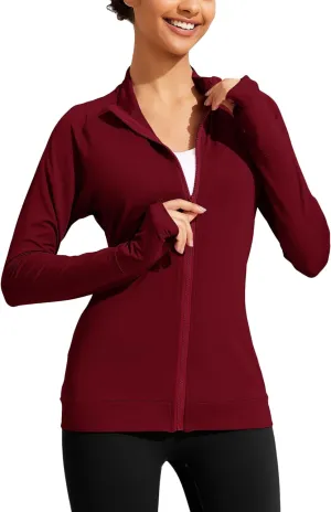 PINSPARK Lightweight Workout Jackets Womens Full Zip Slim Fit Athletic Running Jacket with Thumb Holes