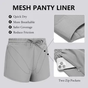 PINSPARK Running Shorts for Women Quick Dry Athletic Short High Wasit Pockets