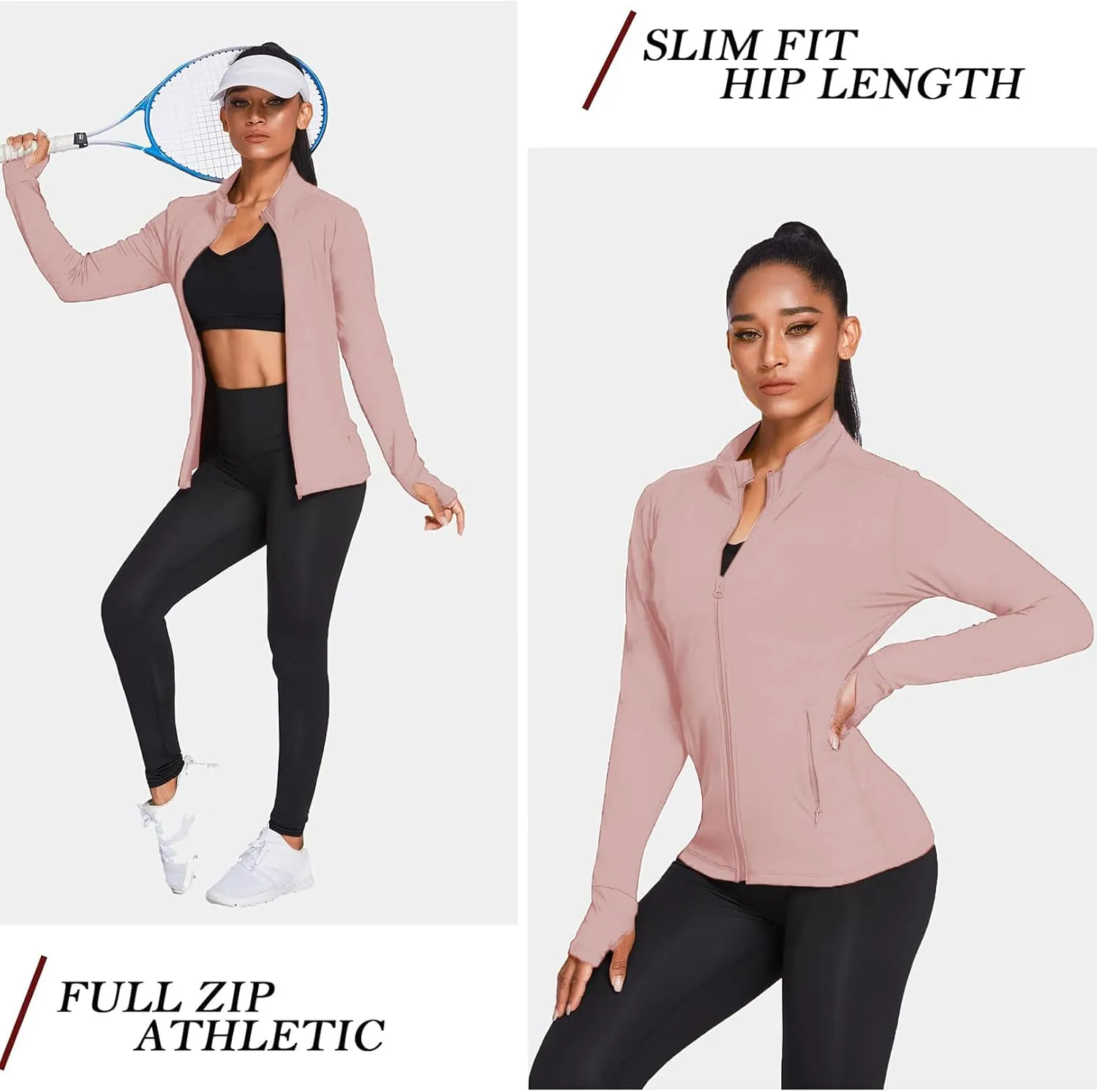 PINSPARK Women's Track Jacket Breathable Running Jacket Zip Up Sportswear Slim Fit Workout Tops