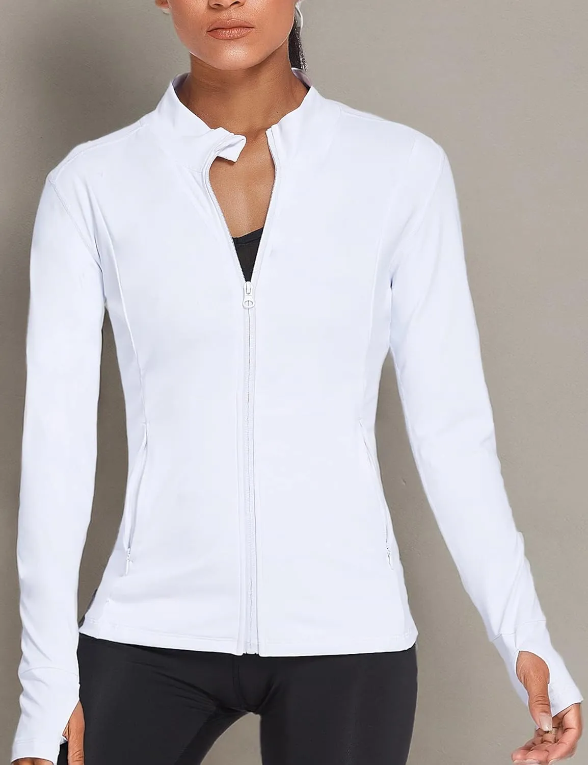 PINSPARK Women's Track Jacket Breathable Running Jacket Zip Up Sportswear Slim Fit Workout Tops