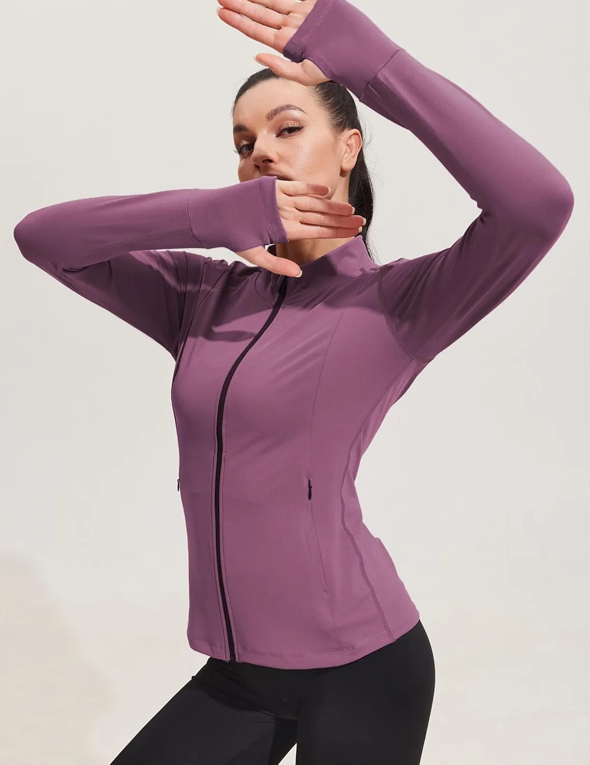 PINSPARK Women's Track Jacket Breathable Running Jacket Zip Up Sportswear Slim Fit Workout Tops