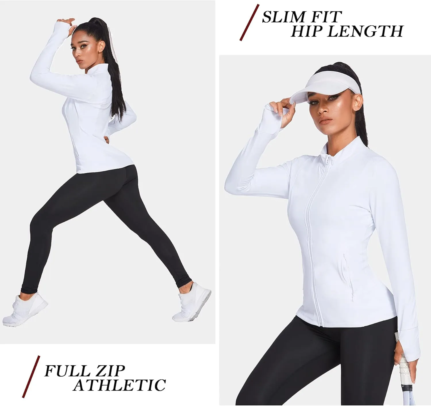 PINSPARK Women's Track Jacket Breathable Running Jacket Zip Up Sportswear Slim Fit Workout Tops
