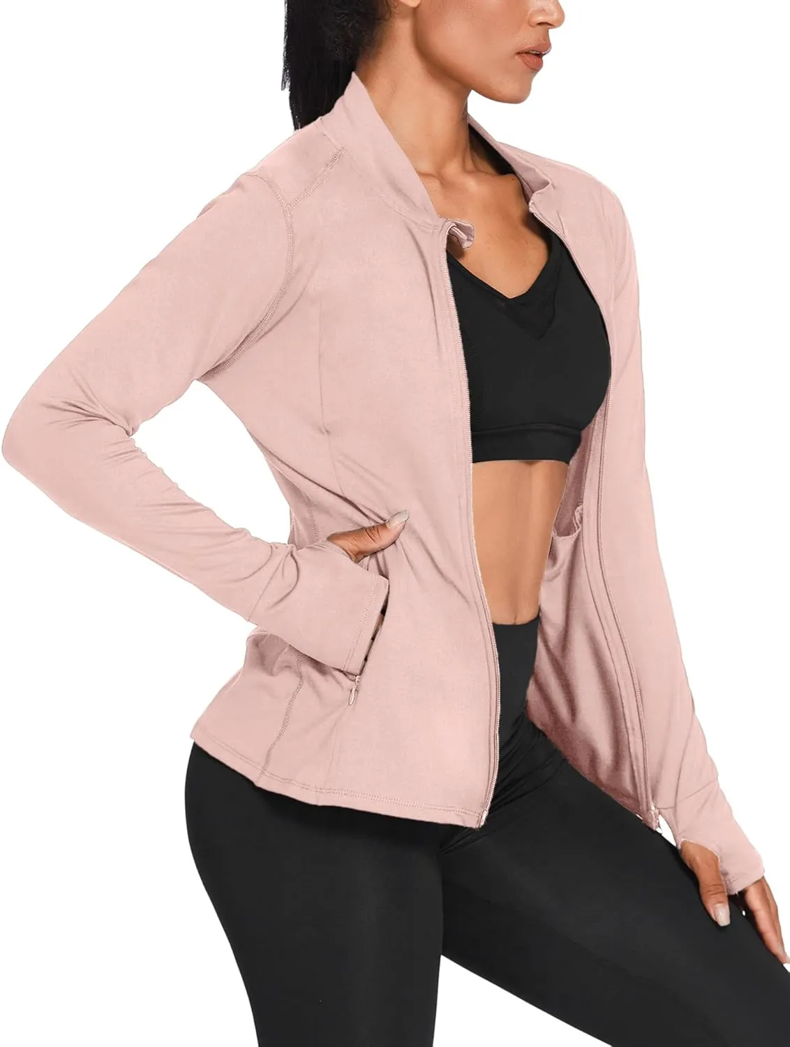 PINSPARK Women's Track Jacket Breathable Running Jacket Zip Up Sportswear Slim Fit Workout Tops