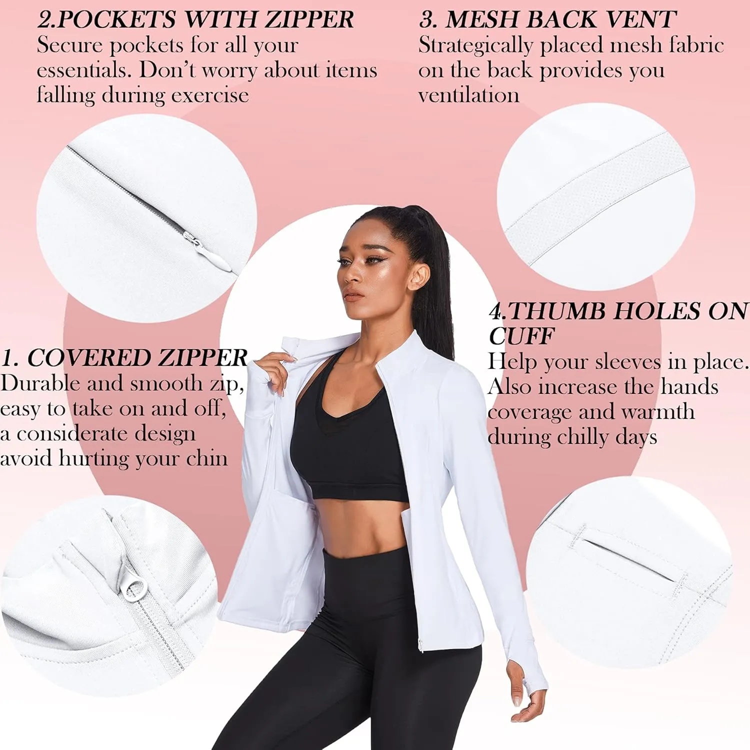 PINSPARK Women's Track Jacket Breathable Running Jacket Zip Up Sportswear Slim Fit Workout Tops