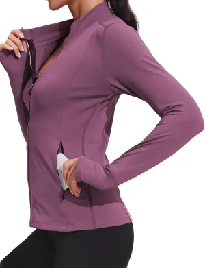 PINSPARK Women's Track Jacket Breathable Running Jacket Zip Up Sportswear Slim Fit Workout Tops