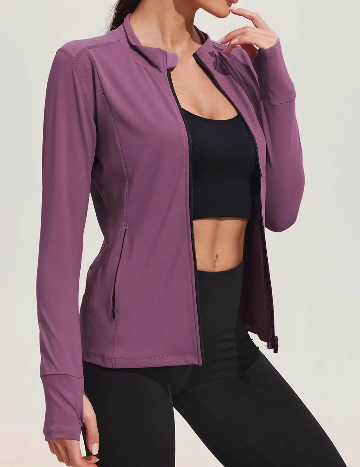 PINSPARK Women's Track Jacket Breathable Running Jacket Zip Up Sportswear Slim Fit Workout Tops