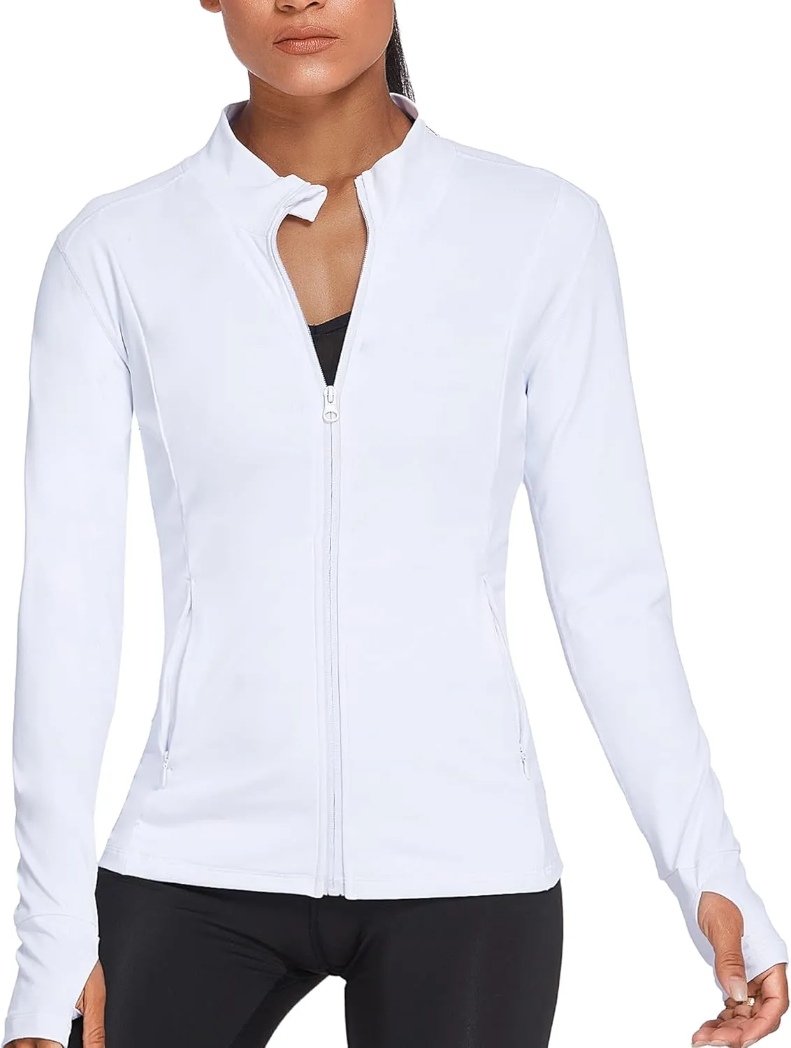PINSPARK Women's Track Jacket Breathable Running Jacket Zip Up Sportswear Slim Fit Workout Tops