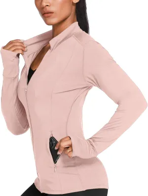PINSPARK Women's Track Jacket Breathable Running Jacket Zip Up Sportswear Slim Fit Workout Tops