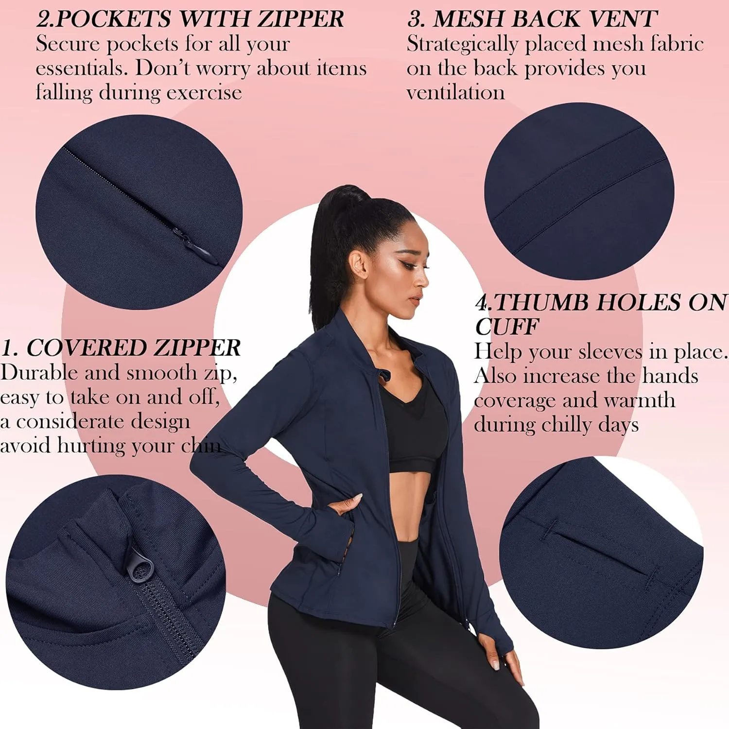PINSPARK Women's Track Jacket Breathable Running Jacket Zip Up Sportswear Slim Fit Workout Tops