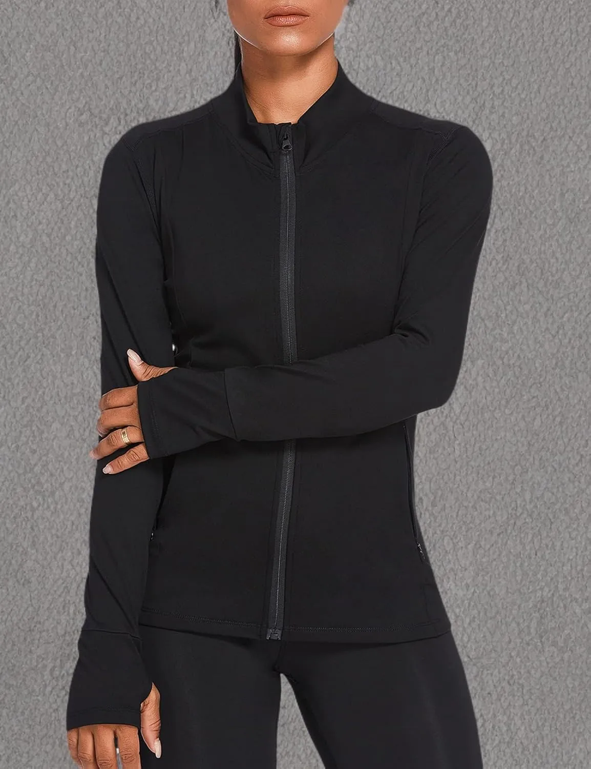 PINSPARK Women's Track Jackets Breathable Running Jacket Zip Up Sportswear Slim Fit Workout Tops