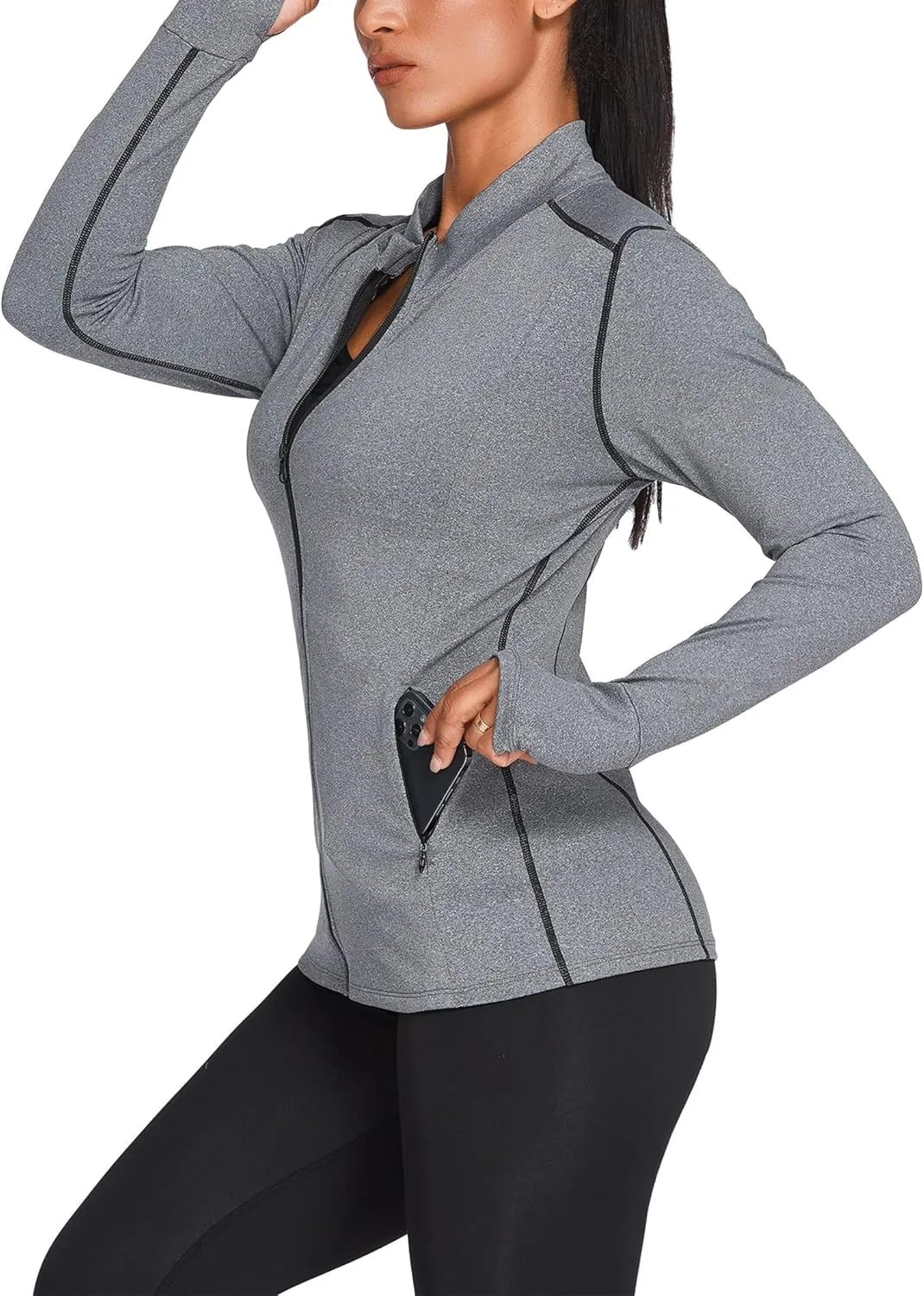PINSPARK Women's Track Jackets Breathable Running Jacket Zip Up Sportswear Slim Fit Workout Tops