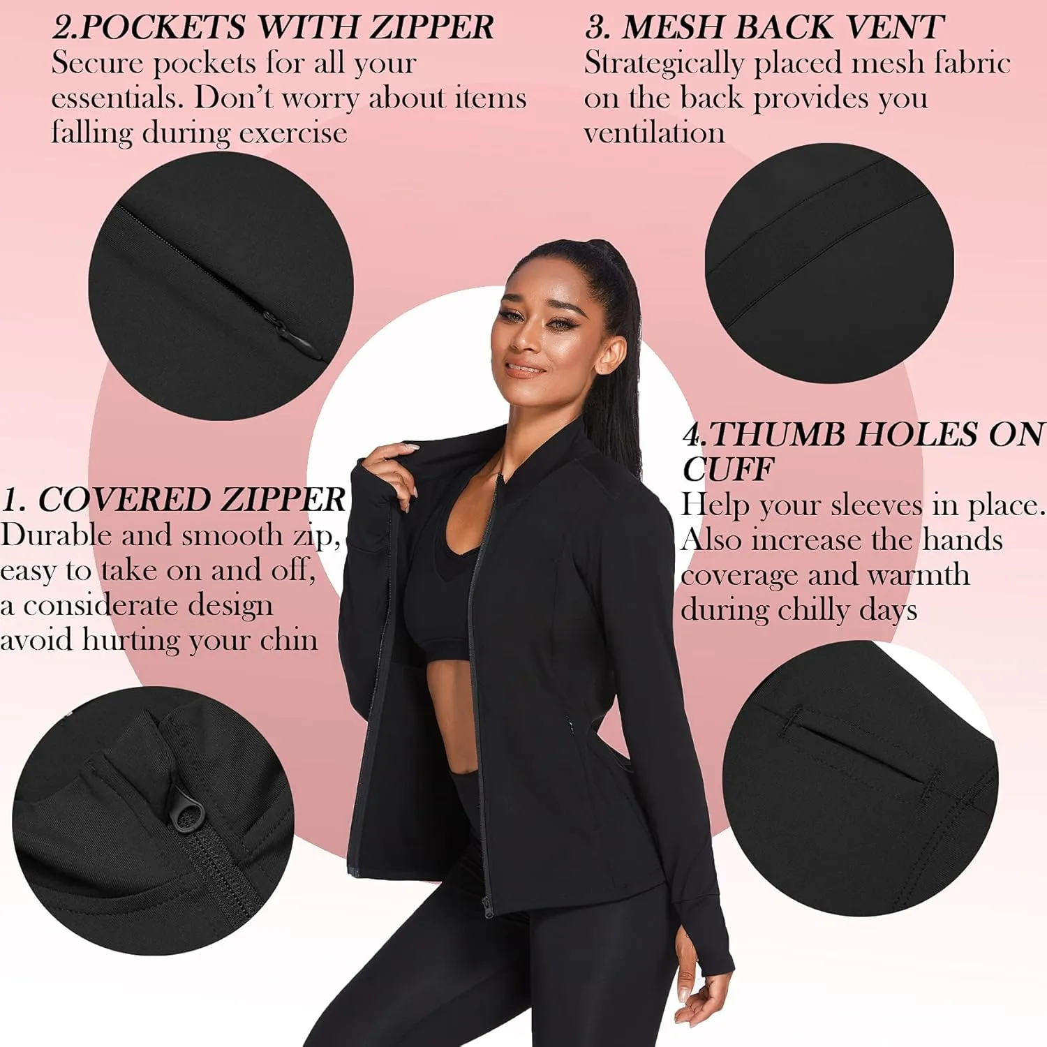 PINSPARK Women's Track Jackets Breathable Running Jacket Zip Up Sportswear Slim Fit Workout Tops