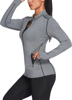 PINSPARK Women's Track Jackets Breathable Running Jacket Zip Up Sportswear Slim Fit Workout Tops