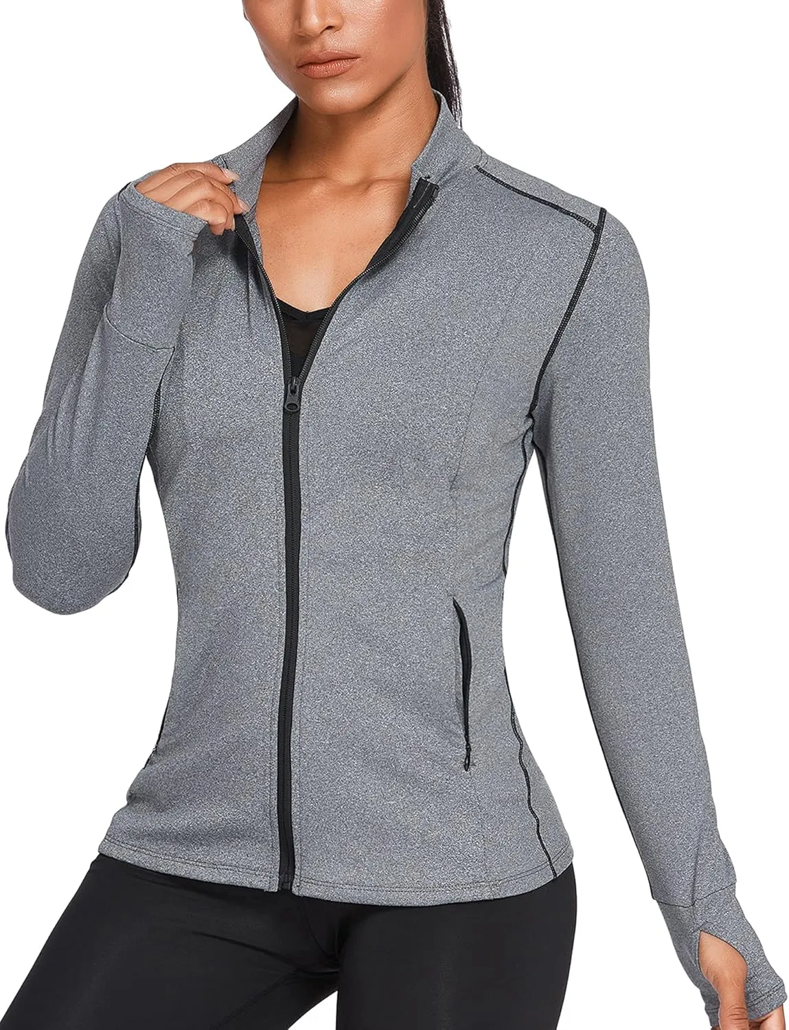 PINSPARK Women's Track Jackets Breathable Running Jacket Zip Up Sportswear Slim Fit Workout Tops