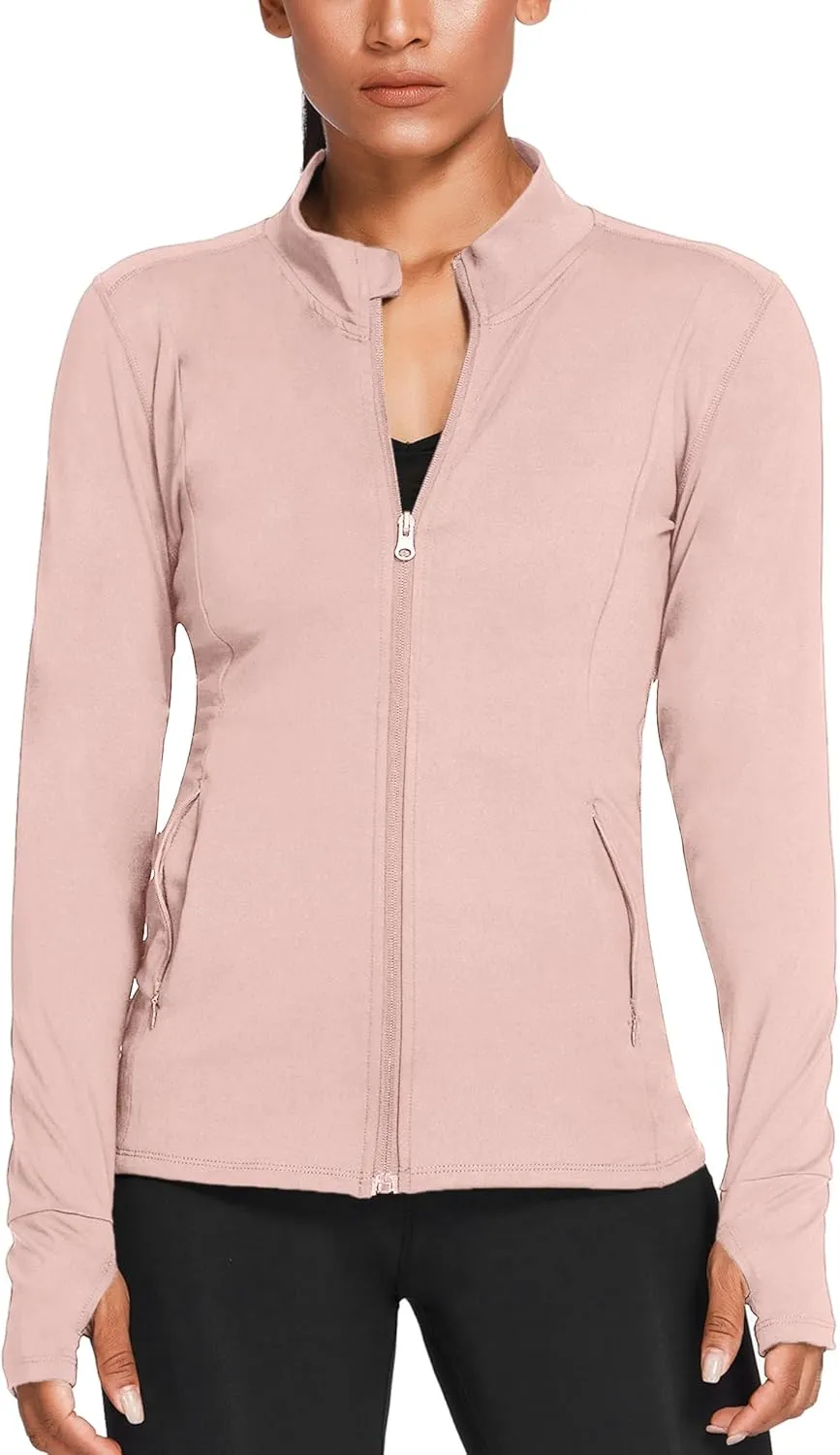 PINSPARK Women's Track Jackets Breathable Running Jacket Zip Up Sportswear Slim Fit Workout Tops